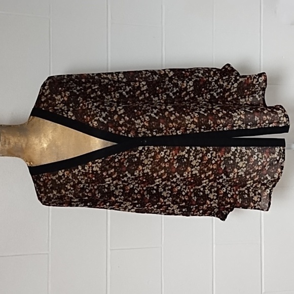 Sag Harbor Flowy Floral Print,1 Button Sheer Cardigan Jacket, Roll Tab Sleeves - Picture 1 of 10